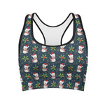 Santa Snowman Pattern Print Women's Sports Bra