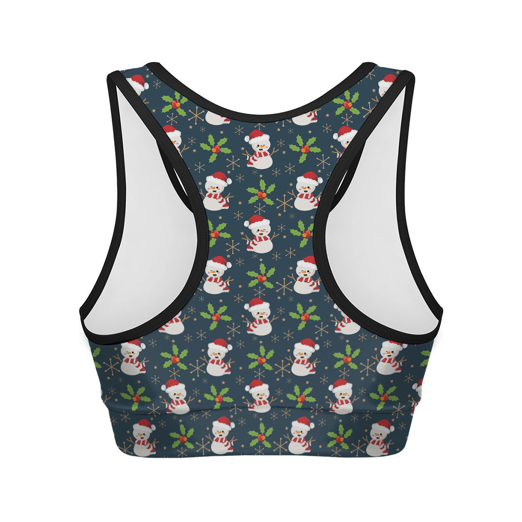 Santa Snowman Pattern Print Women's Sports Bra
