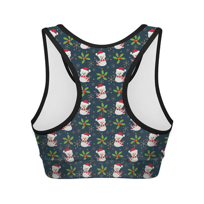 Santa Snowman Pattern Print Women's Sports Bra