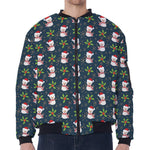 Santa Snowman Pattern Print Zip Sleeve Bomber Jacket