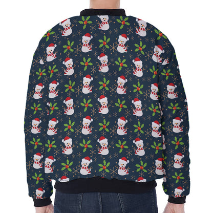 Santa Snowman Pattern Print Zip Sleeve Bomber Jacket