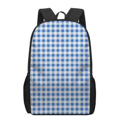 Sapphire Blue Check Pattern Print 17 Inch Backpack