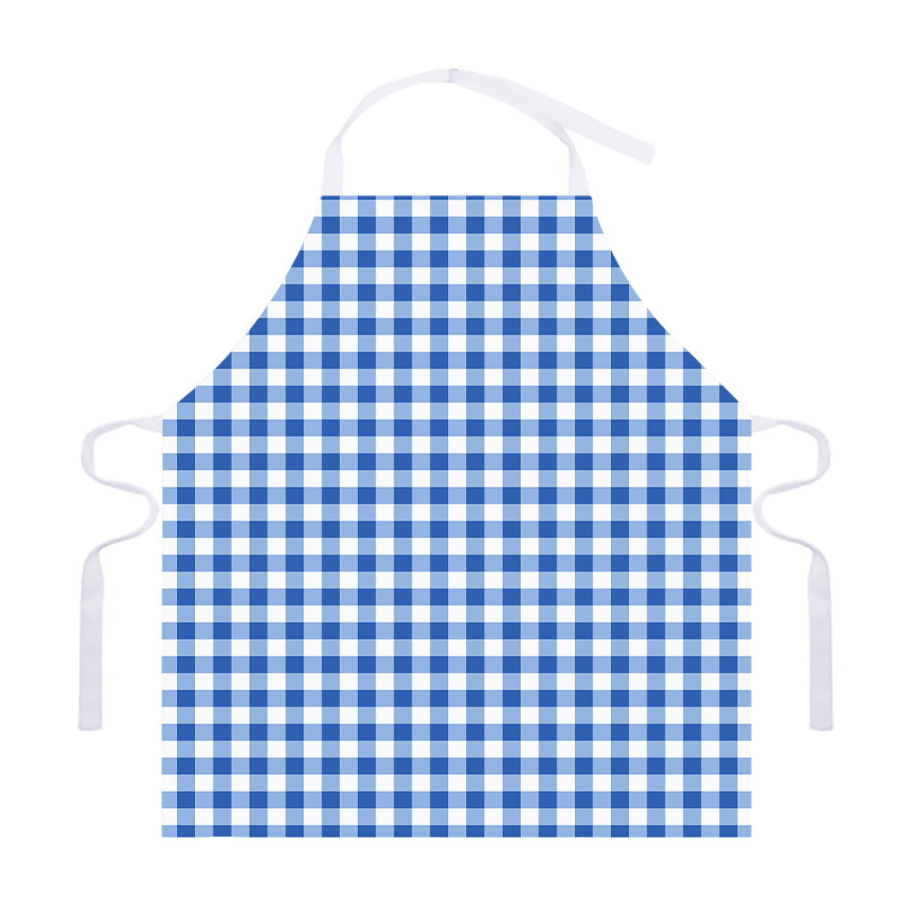 Sapphire Blue Check Pattern Print Adjustable Apron
