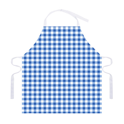 Sapphire Blue Check Pattern Print Adjustable Apron