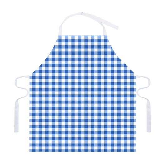 Sapphire Blue Check Pattern Print Adjustable Apron