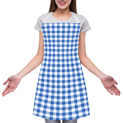 Sapphire Blue Check Pattern Print Adjustable Apron