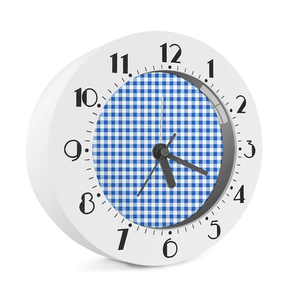Sapphire Blue Check Pattern Print Alarm Clock