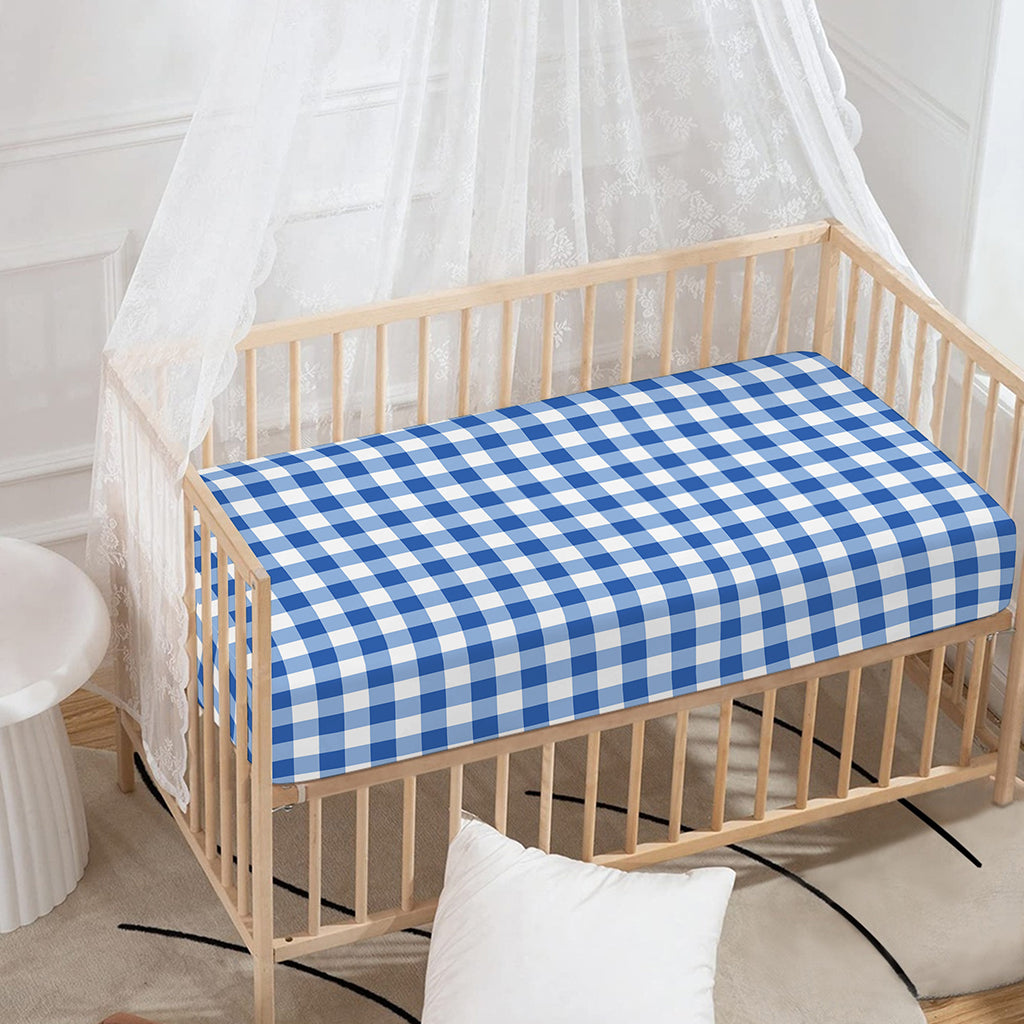 Sapphire Blue Check Pattern Print Baby Crib Sheet