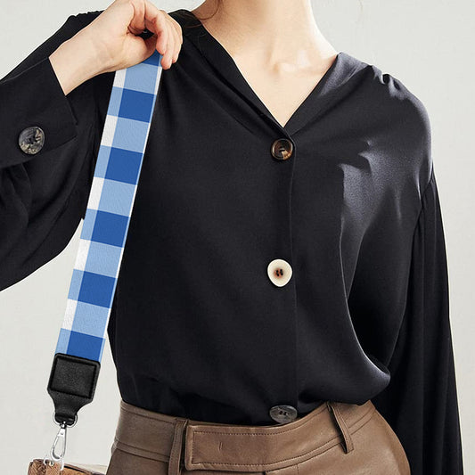 Sapphire Blue Check Pattern Print Bag Strap