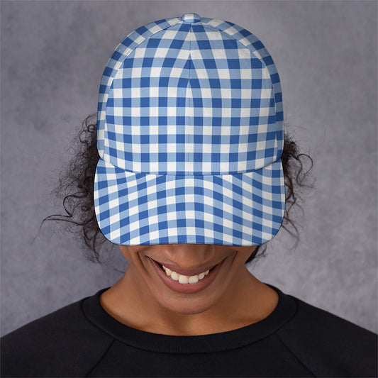 Sapphire Blue Check Pattern Print Baseball Cap