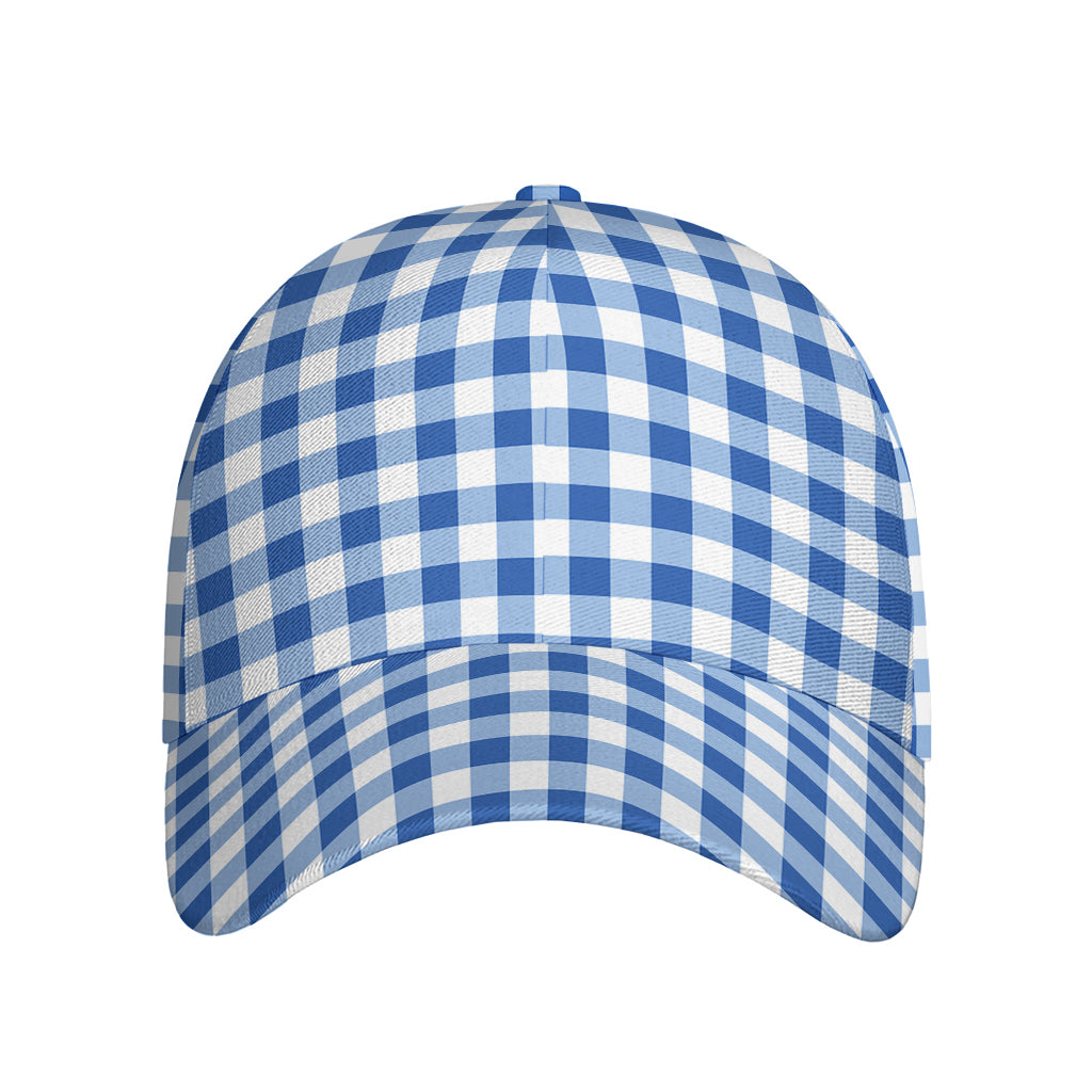 Sapphire Blue Check Pattern Print Baseball Cap