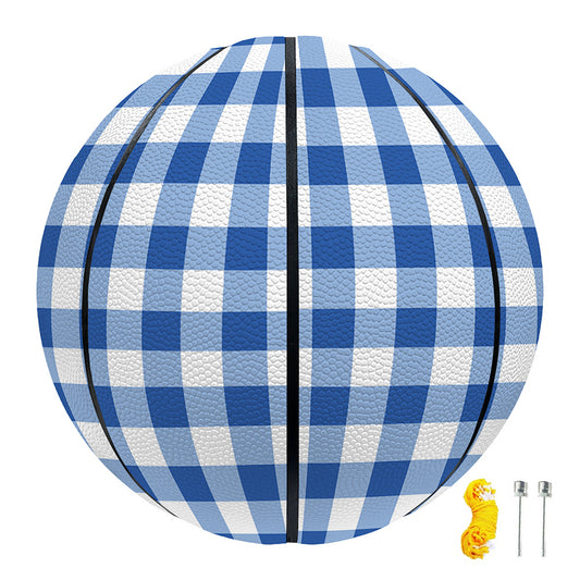 Sapphire Blue Check Pattern Print Basketball