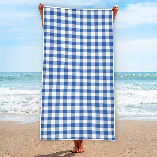 Sapphire Blue Check Pattern Print Beach Towel