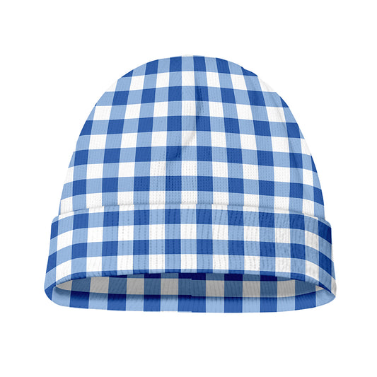 Sapphire Blue Check Pattern Print Beanie