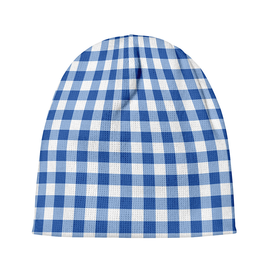 Sapphire Blue Check Pattern Print Beanie