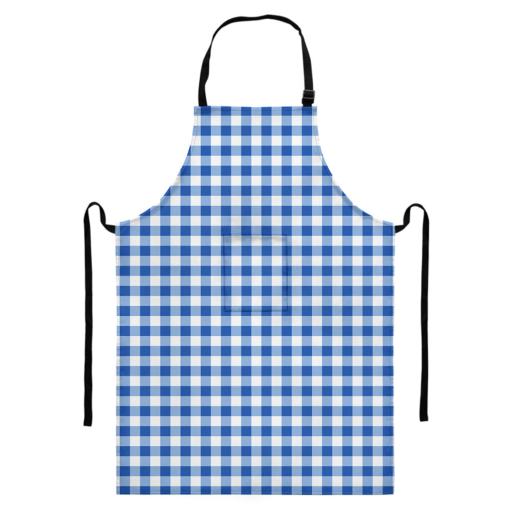 Sapphire Blue Check Pattern Print Bib Apron With Pocket