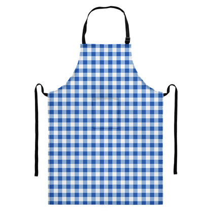 Sapphire Blue Check Pattern Print Bib Apron With Pocket