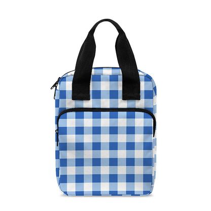 Sapphire Blue Check Pattern Print Bible Tote Bag