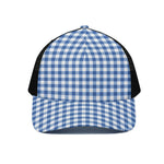 Sapphire Blue Check Pattern Print Black Mesh Trucker Cap