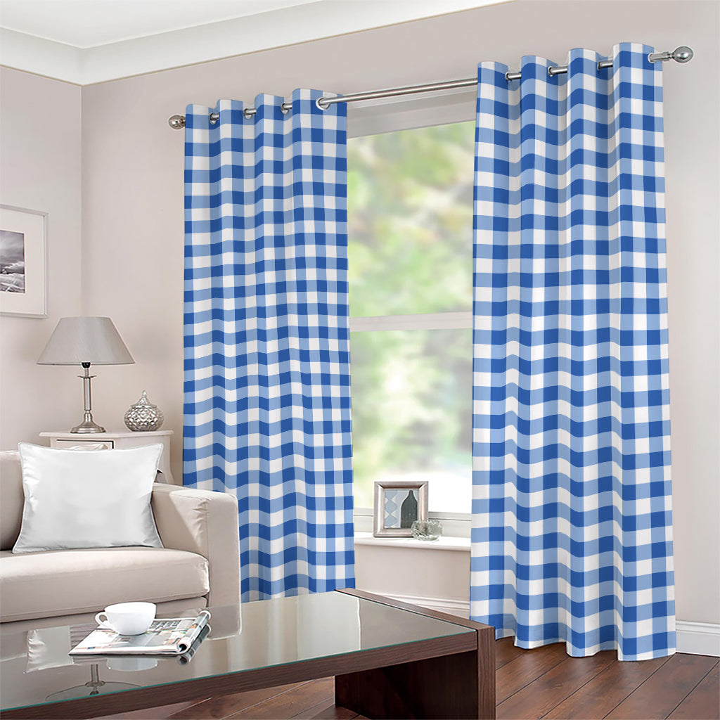 Sapphire Blue Check Pattern Print Blackout Grommet Curtains