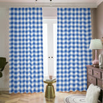 Sapphire Blue Check Pattern Print Blackout Pencil Pleat Curtains