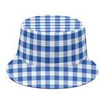 Sapphire Blue Check Pattern Print Bucket Hat