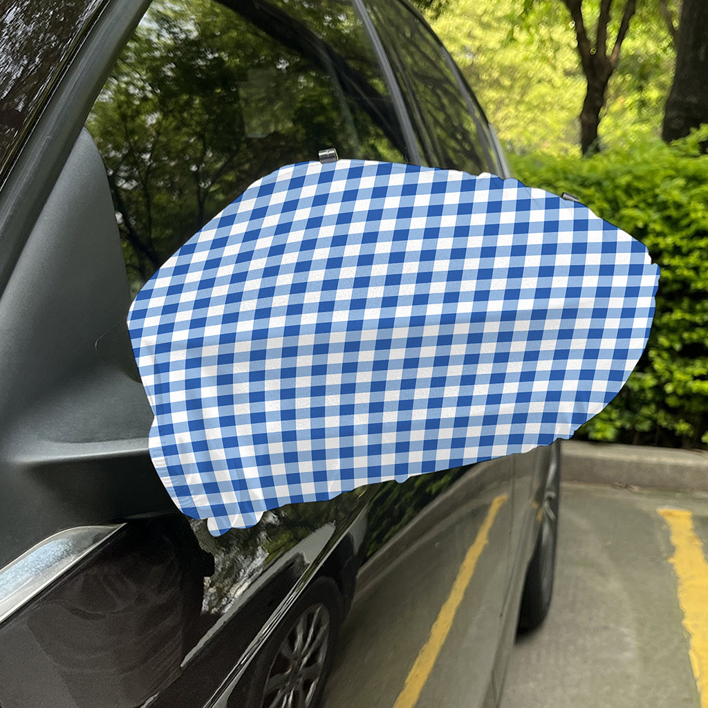 Sapphire Blue Check Pattern Print Car Side Mirror Covers