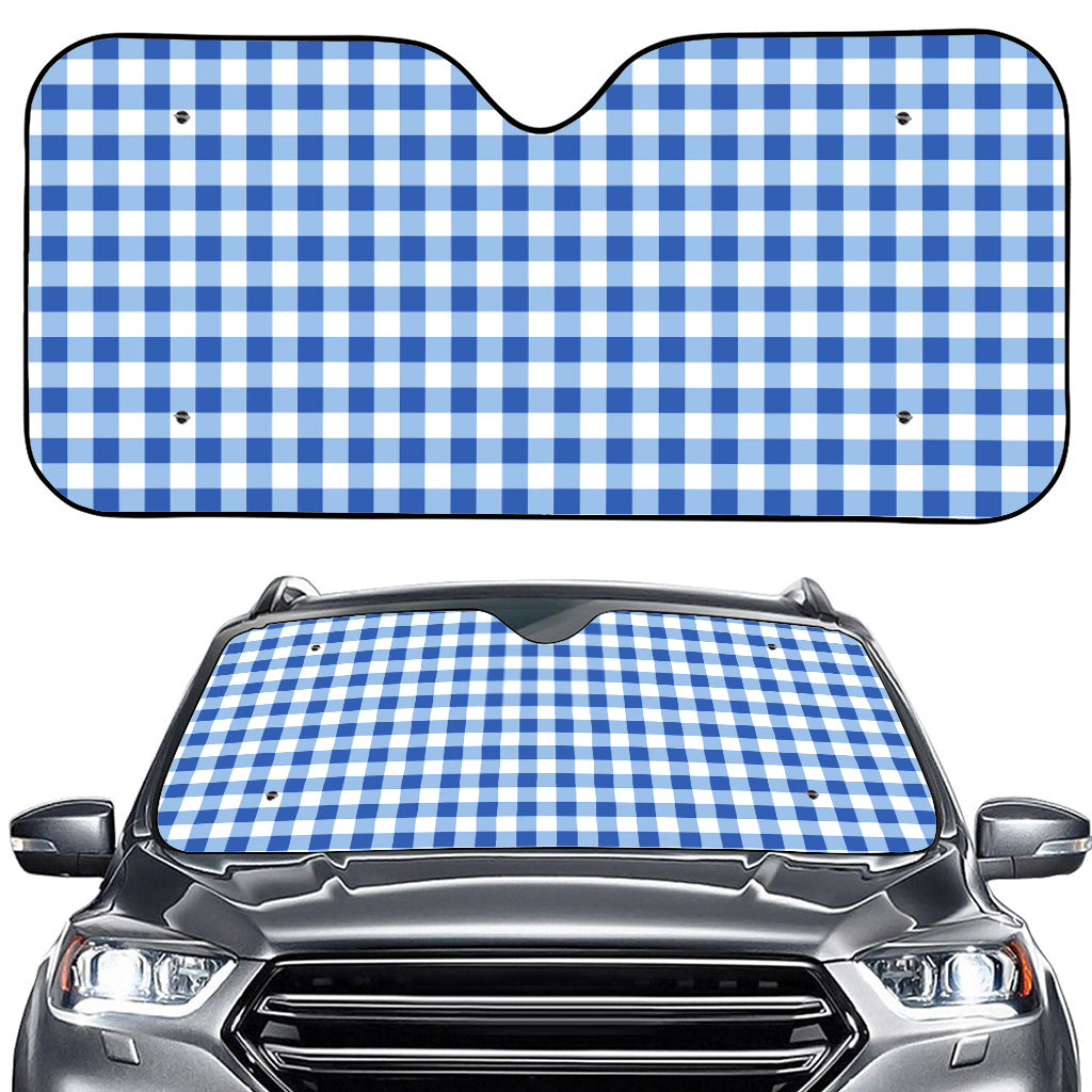 Sapphire Blue Check Pattern Print Car Windshield Sun Shade