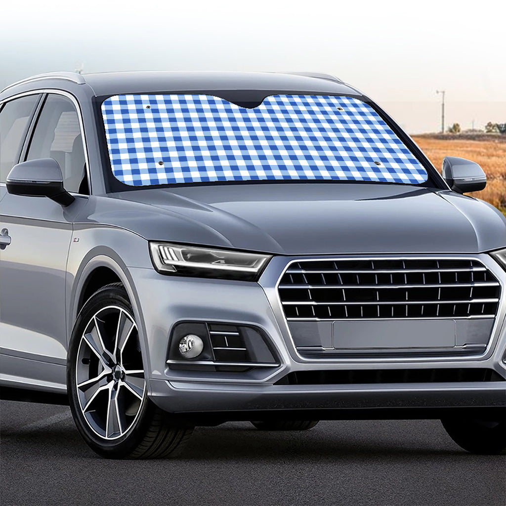 Sapphire Blue Check Pattern Print Car Windshield Sun Shade