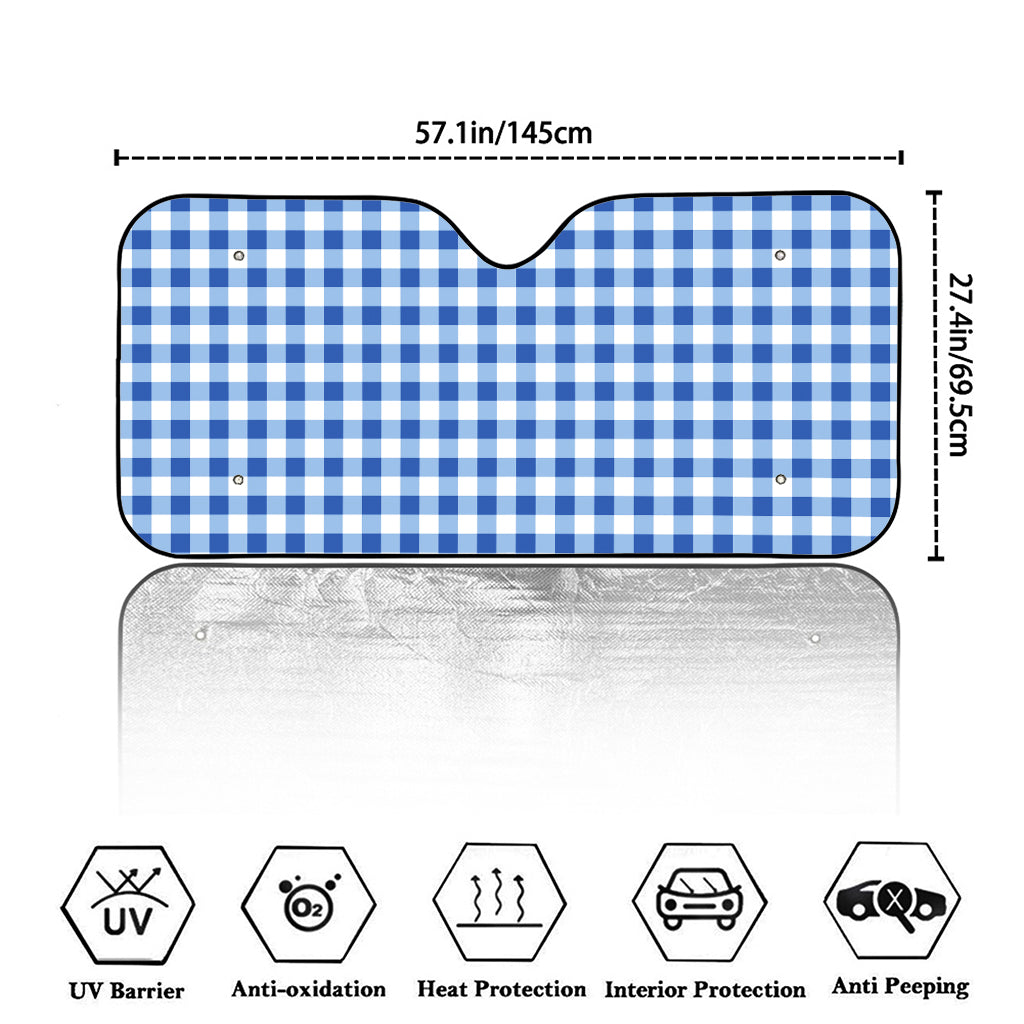 Sapphire Blue Check Pattern Print Car Windshield Sun Shade