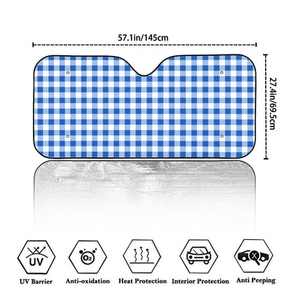 Sapphire Blue Check Pattern Print Car Windshield Sun Shade