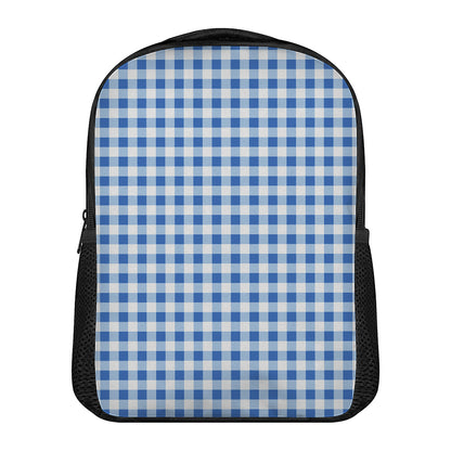 Sapphire Blue Check Pattern Print Casual Backpack