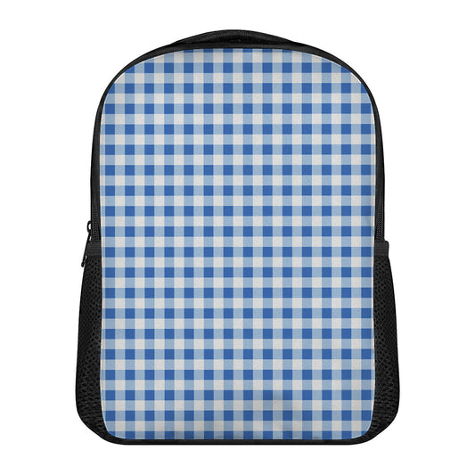 Sapphire Blue Check Pattern Print Casual Backpack
