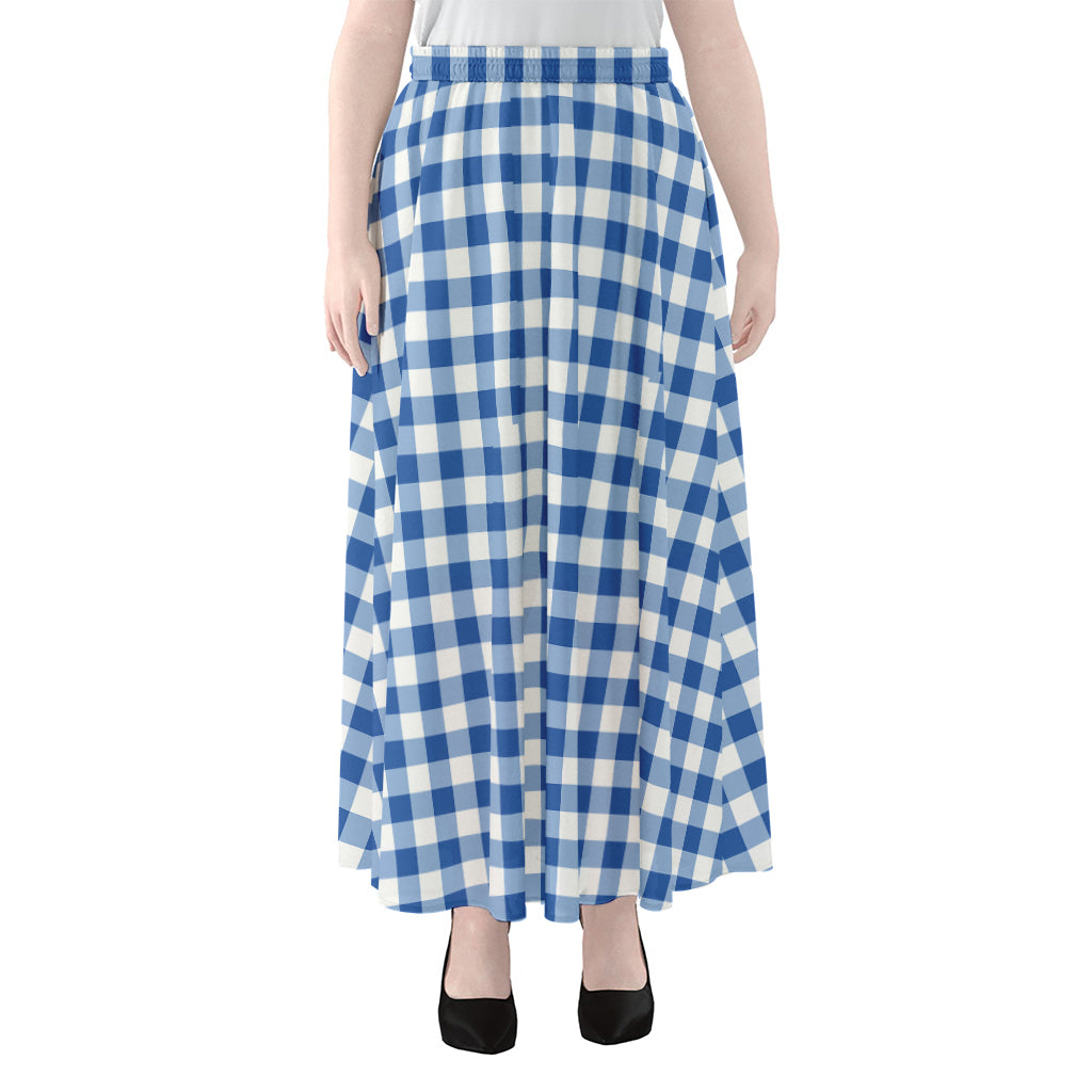 Sapphire Blue Check Pattern Print Chiffon Maxi Skirt