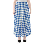 Sapphire Blue Check Pattern Print Chiffon Maxi Skirt