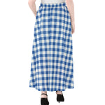 Sapphire Blue Check Pattern Print Chiffon Maxi Skirt