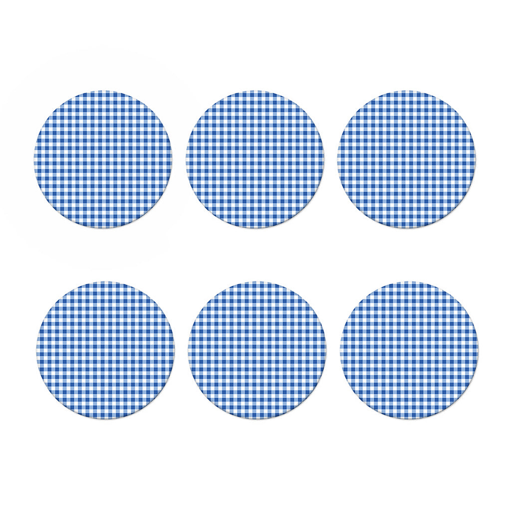 Sapphire Blue Check Pattern Print Coaster Set