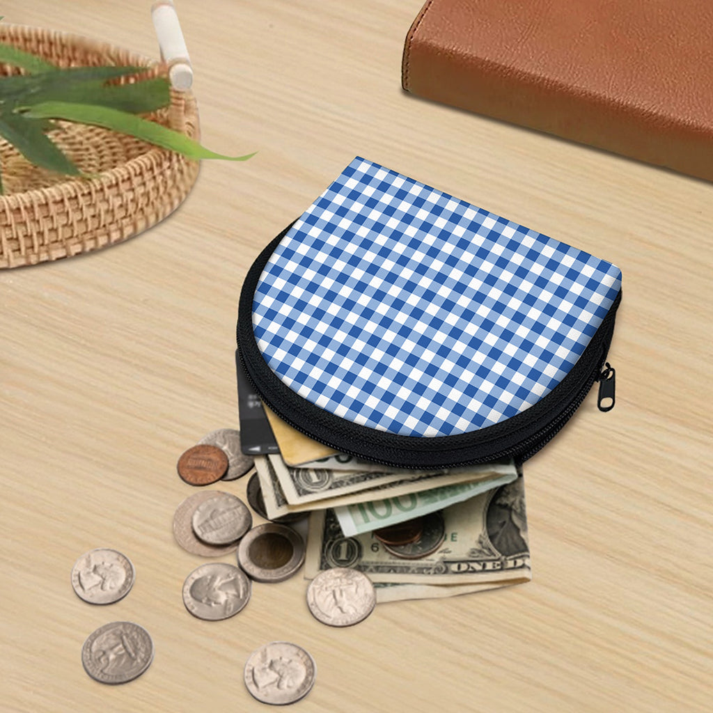 Sapphire Blue Check Pattern Print Coin Purse