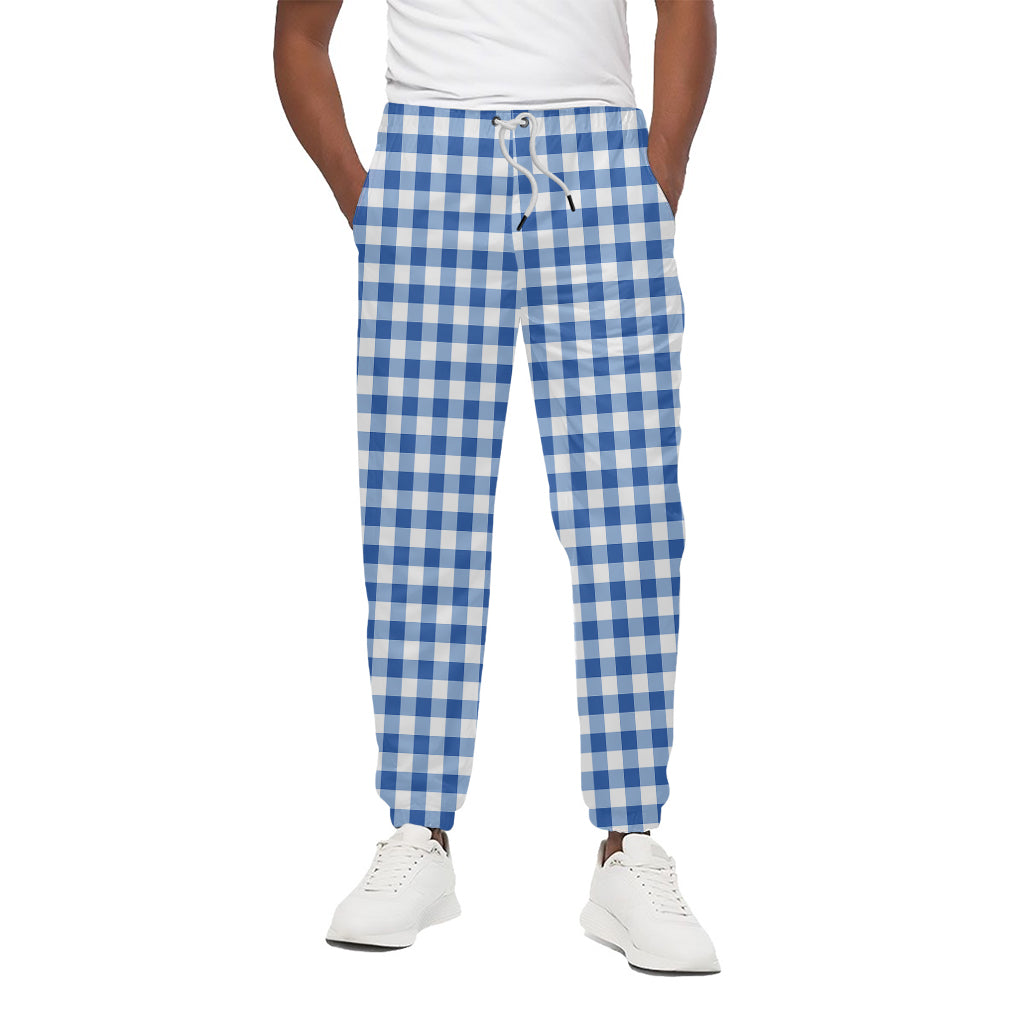 Sapphire Blue Check Pattern Print Cotton Pants