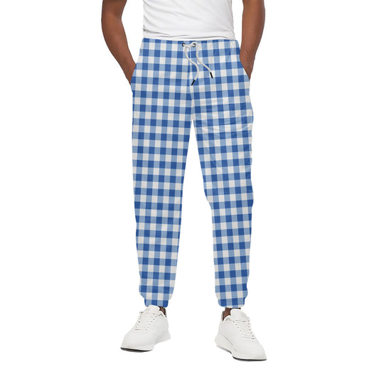 Sapphire Blue Check Pattern Print Cotton Pants