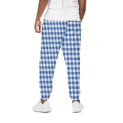 Sapphire Blue Check Pattern Print Cotton Pants