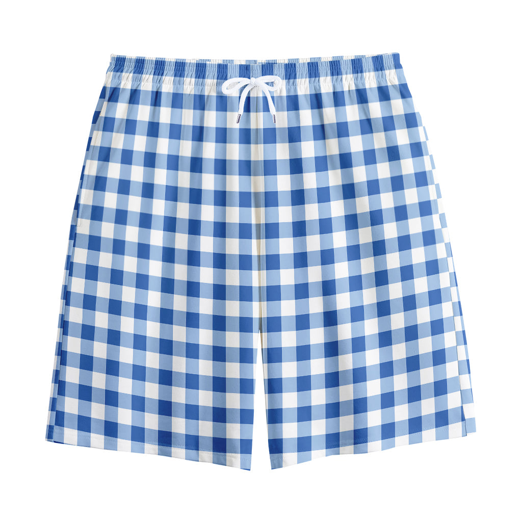 Sapphire Blue Check Pattern Print Cotton Shorts