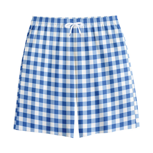 Sapphire Blue Check Pattern Print Cotton Shorts