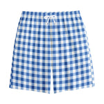 Sapphire Blue Check Pattern Print Cotton Shorts