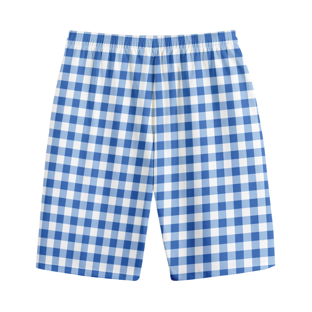 Sapphire Blue Check Pattern Print Cotton Shorts
