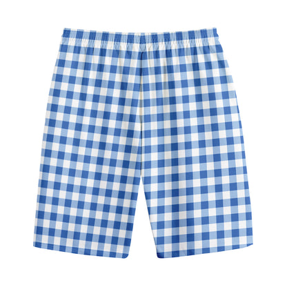 Sapphire Blue Check Pattern Print Cotton Shorts
