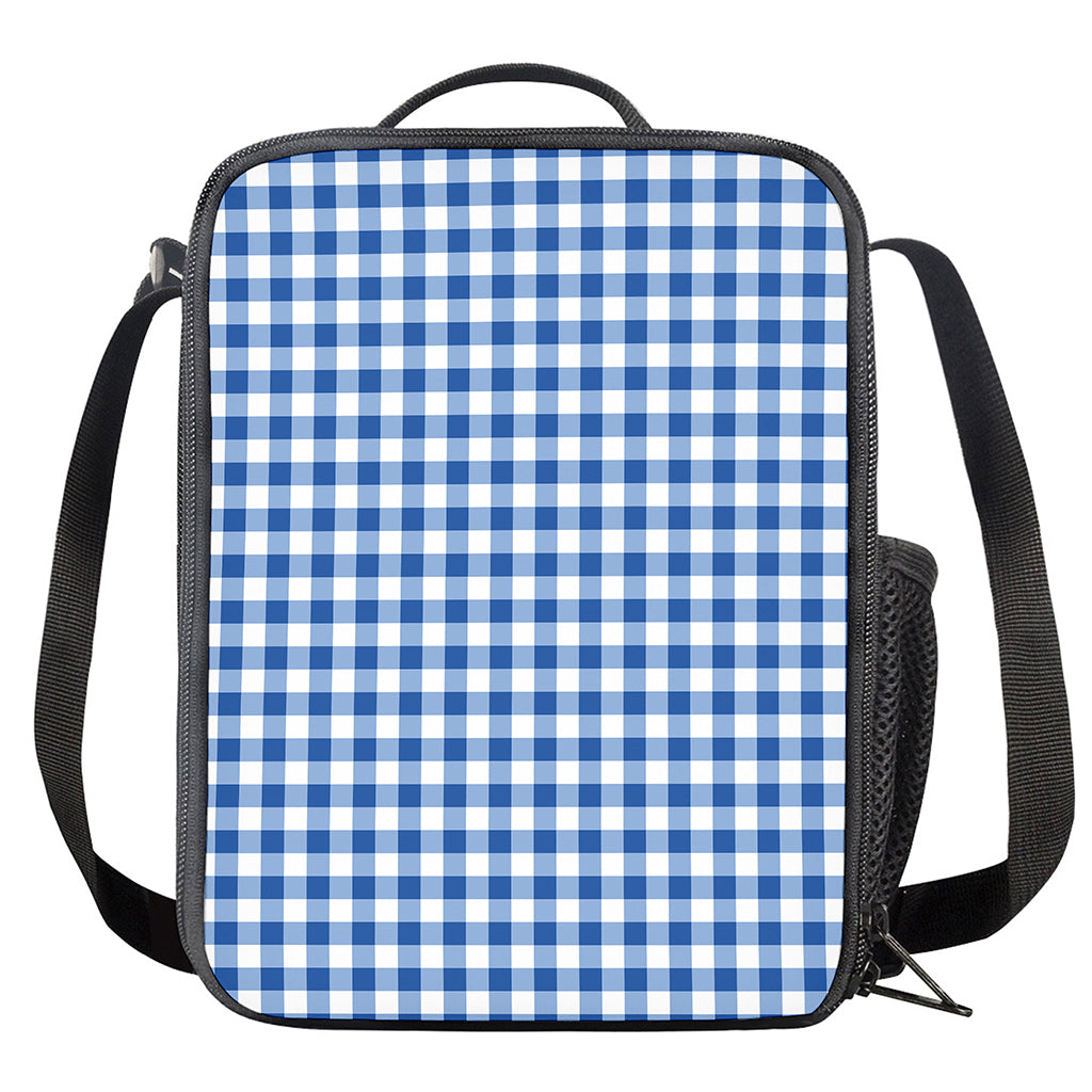 Sapphire Blue Check Pattern Print Crossbody Lunch Bag