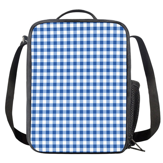 Sapphire Blue Check Pattern Print Crossbody Lunch Bag