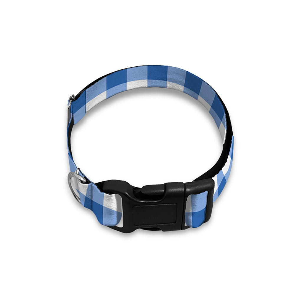 Sapphire Blue Check Pattern Print Dog Collar