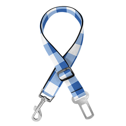 Sapphire Blue Check Pattern Print Dog Seat Belt